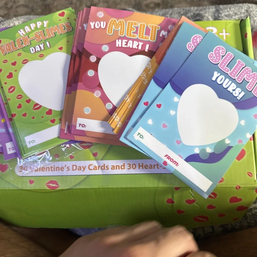 Shemira 30 Pack Valentine Cards Heart Slime Classroom Exchange Party Favors